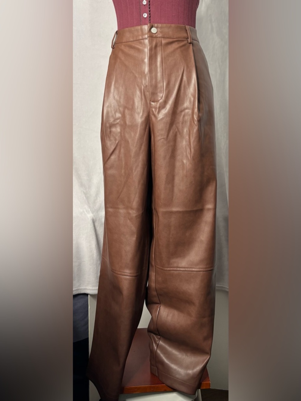 Avec Les Filles Faux-Ever Leather High Waisted Pants Brown XL NWT